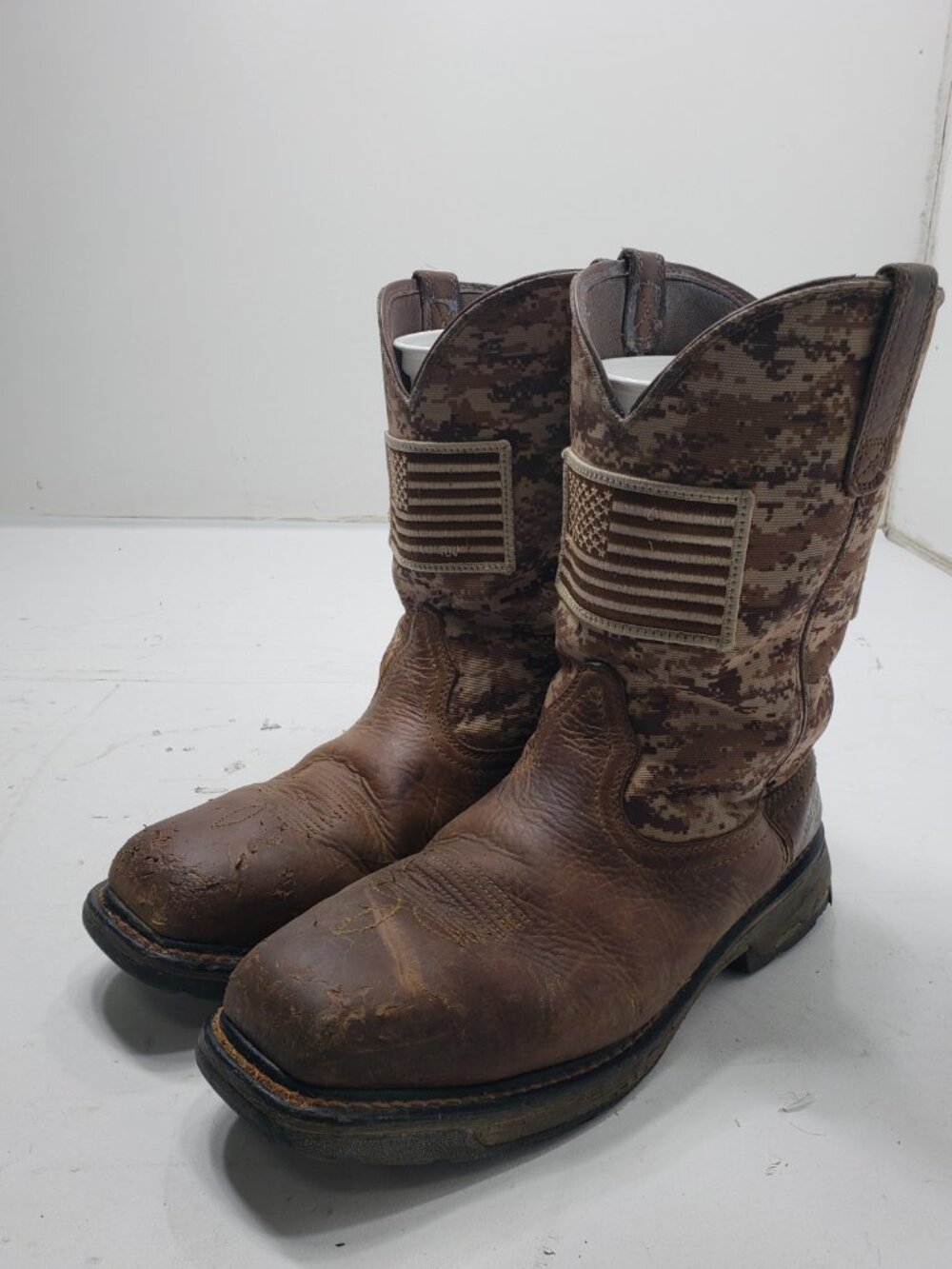 Ariat WorkHog Patriot Steel Toe Boots Men's 12 EE Brown Camo Flag Pull On